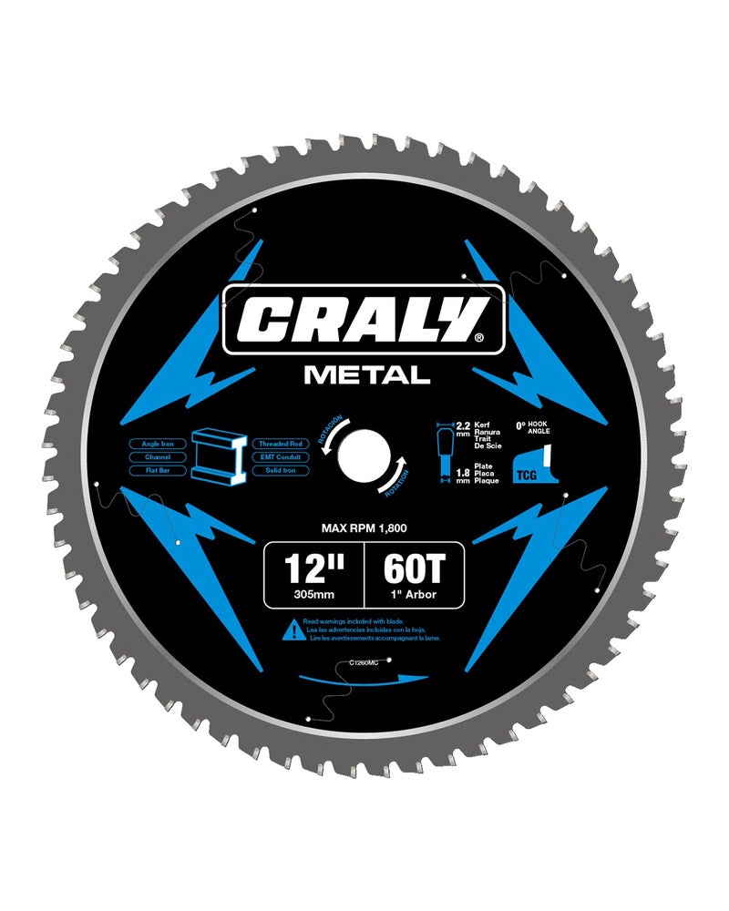 CRALY 12 Inch 60 Teeth Steel and Ferrous Metal Cutting Circular Saw Blade, 1 Inch Arbor, Thin Kerf, Professional Carbide Tipped Blade for Angle Iron, Threaded Rod, EMT Conduit(C1260MC) - Image 1